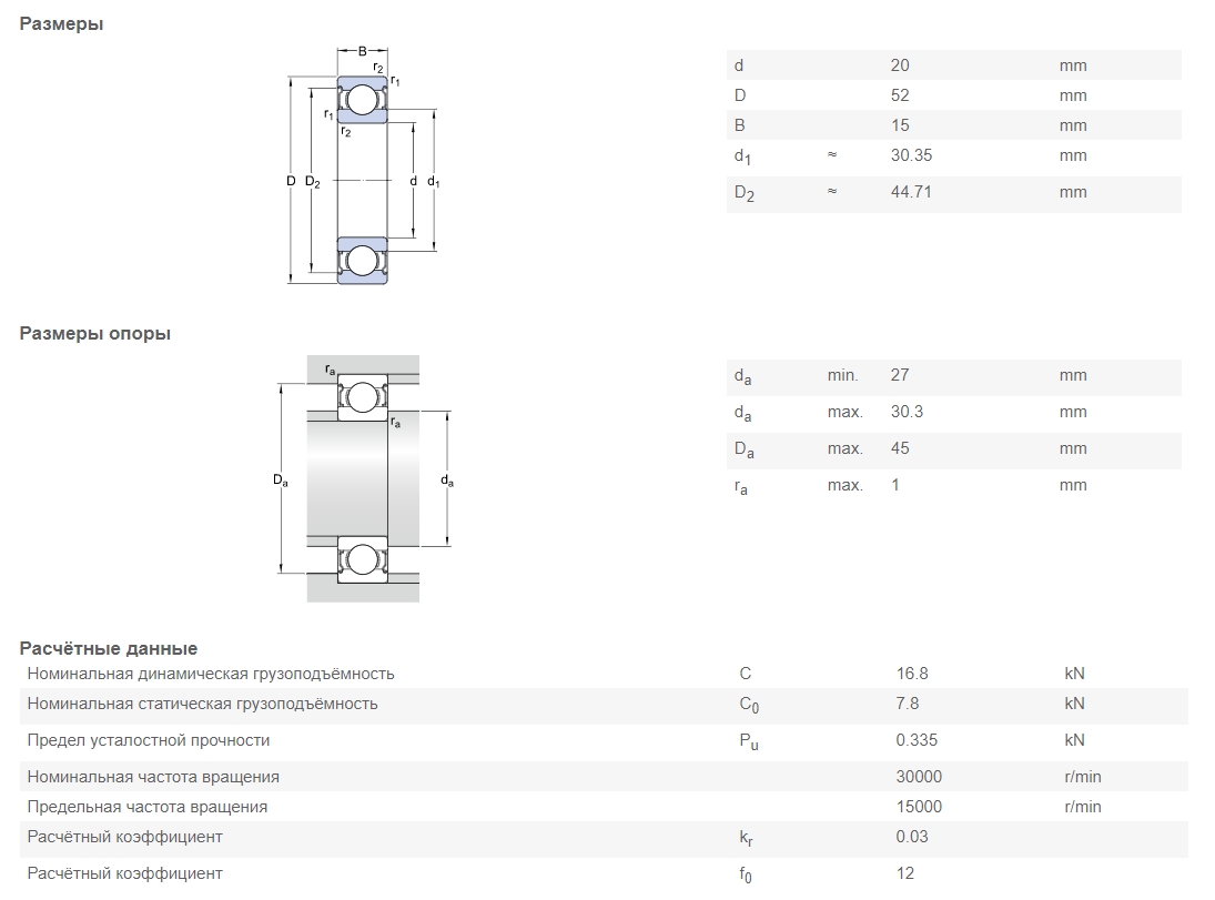 Подшипник  SKF 6304-2Z