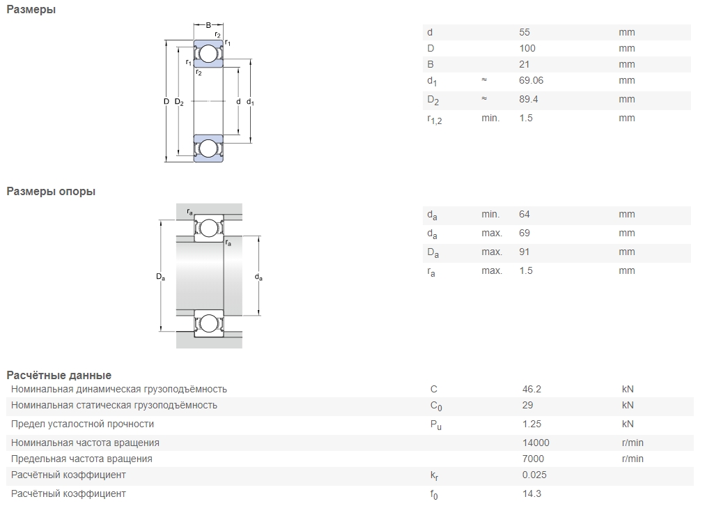 Подшипник  SKF 6211-2Z