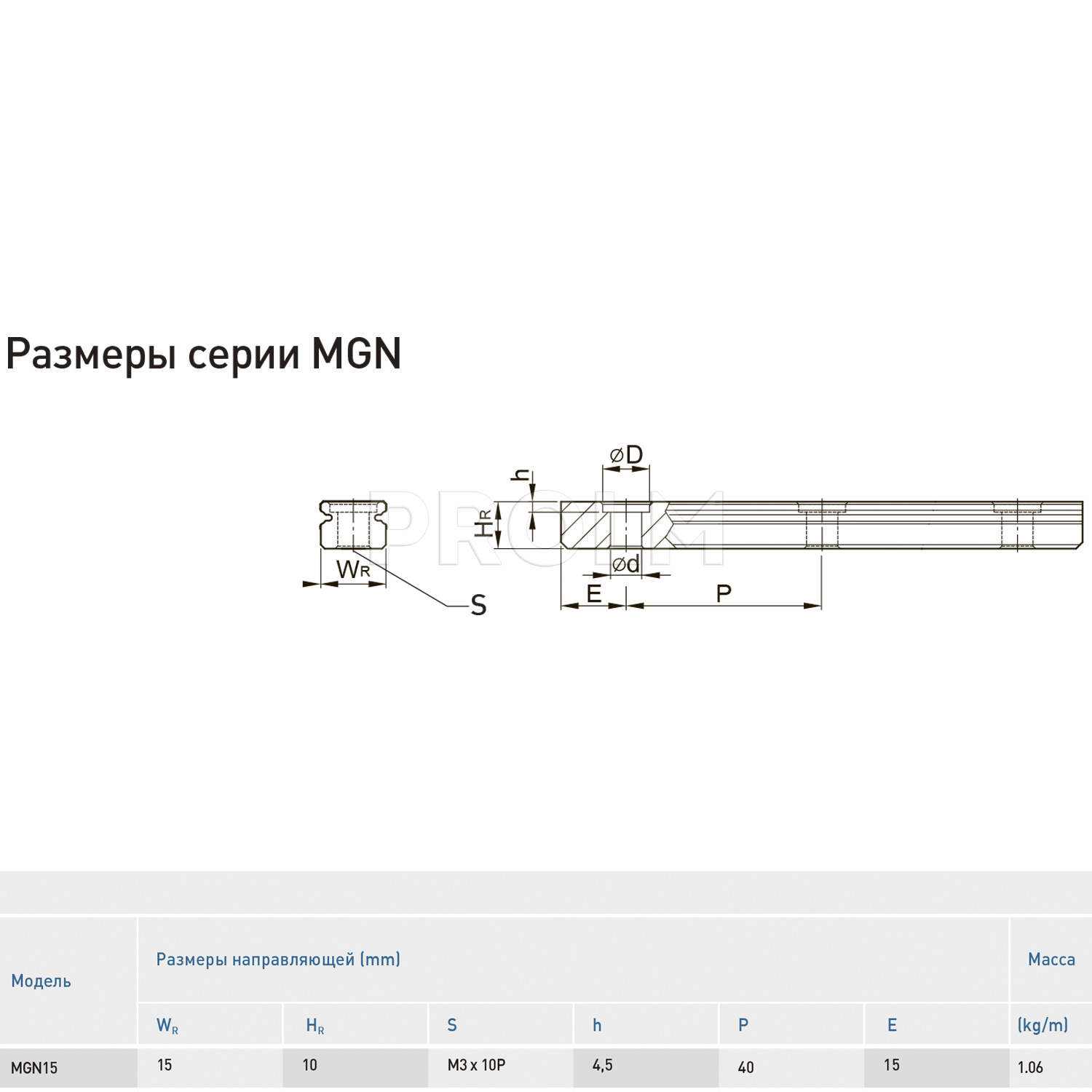Направляющая системы линейного перемещения  HIWIN MGNR15R_HM (670HM(15/16X40/15))