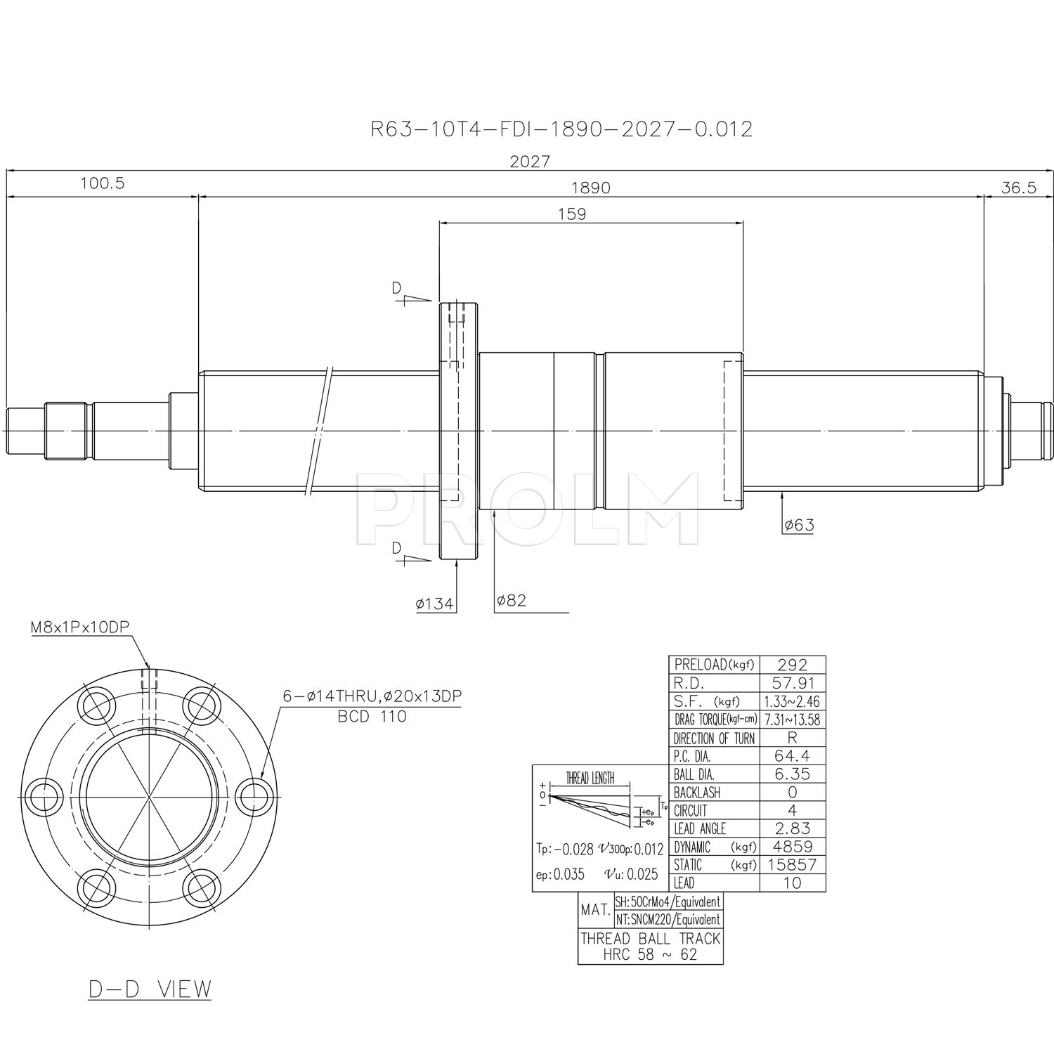 Шариковинтовая передача  HIWIN R63-10T4-FDI-1890-2027-0.012
