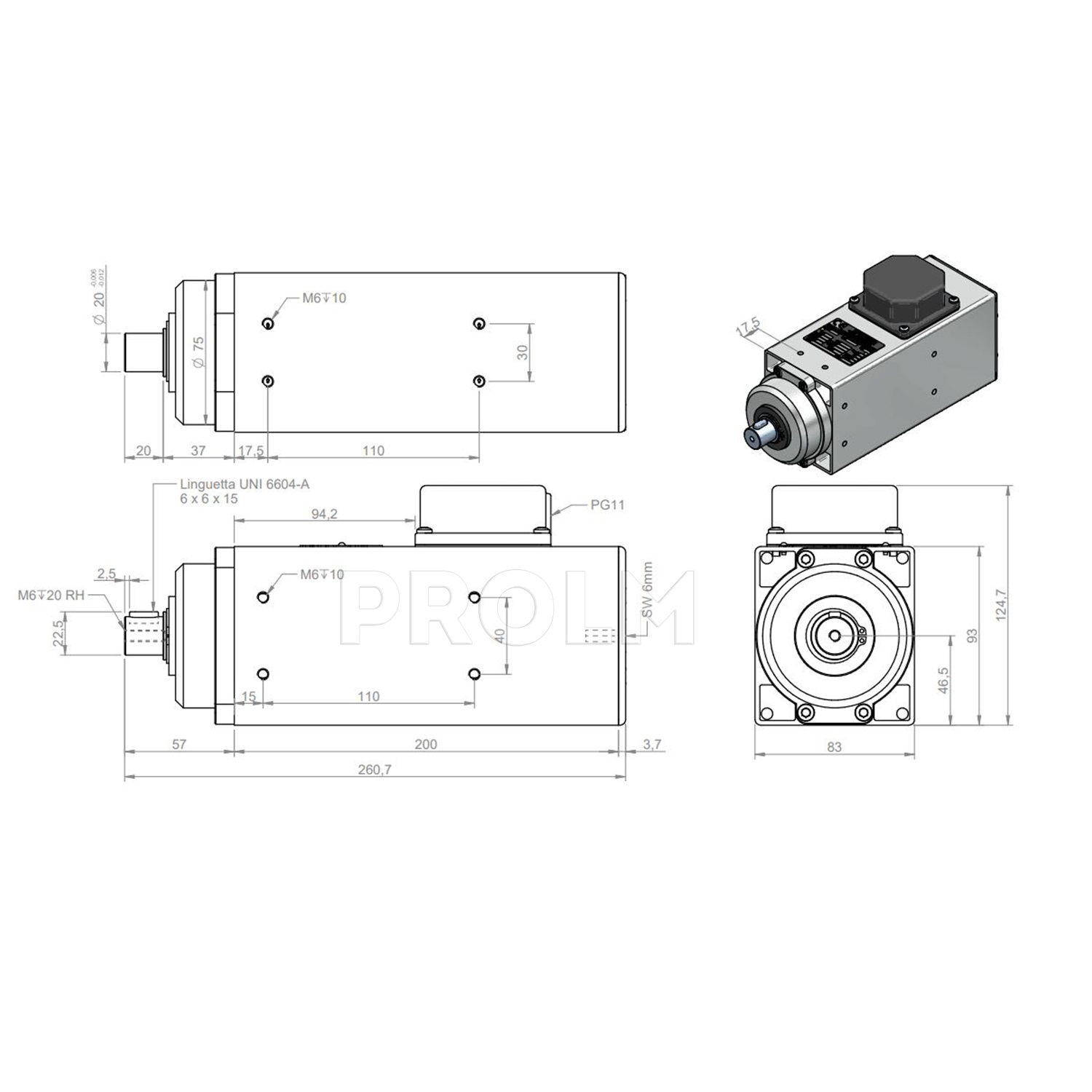 Высокочастотный мотор 1,1 кВт  TEKNOMOTOR C20-B-SB-L20-HK-RH