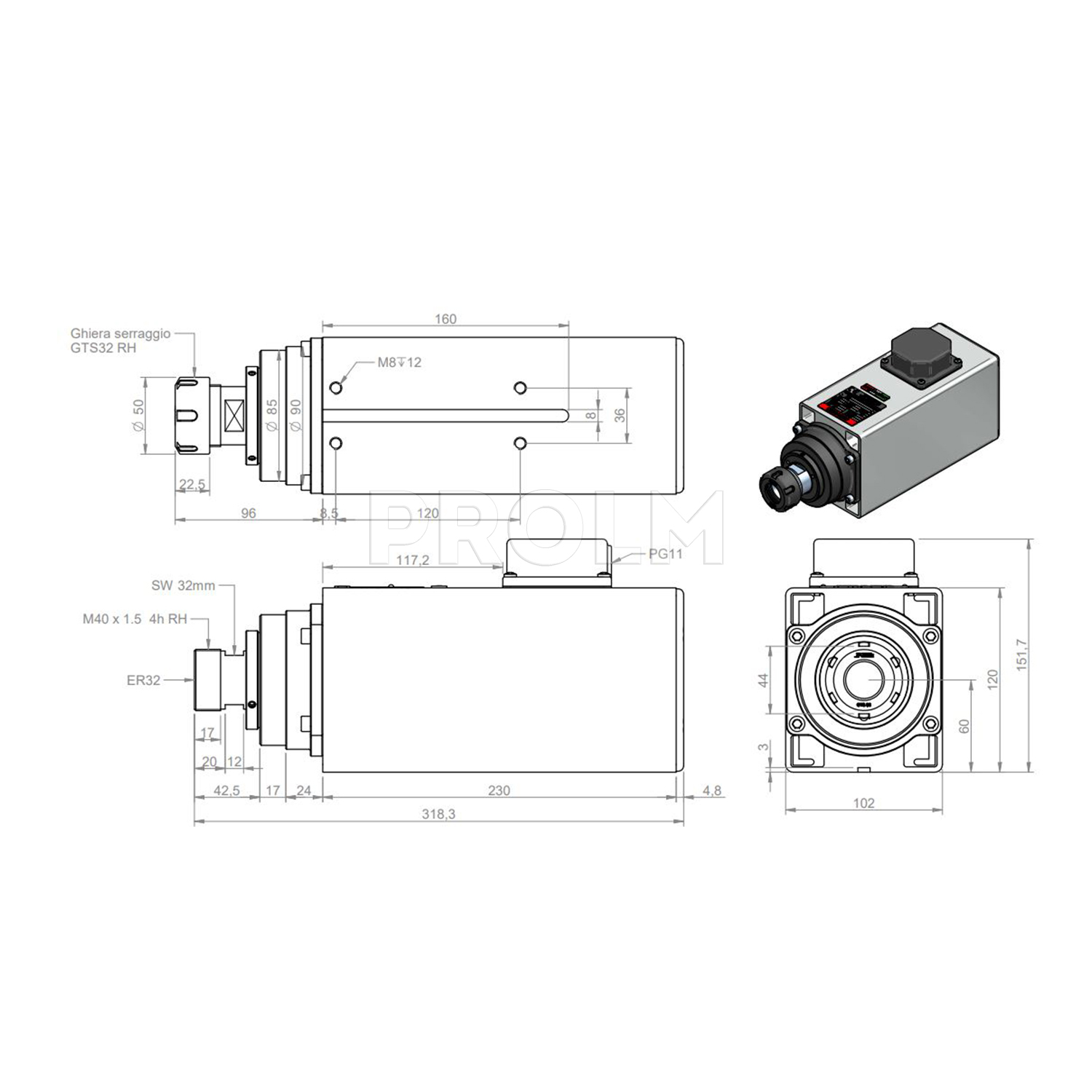 Электрошпиндель 4,5 кВт  TEKNOMOTOR C6067-A-300-DB-ER32