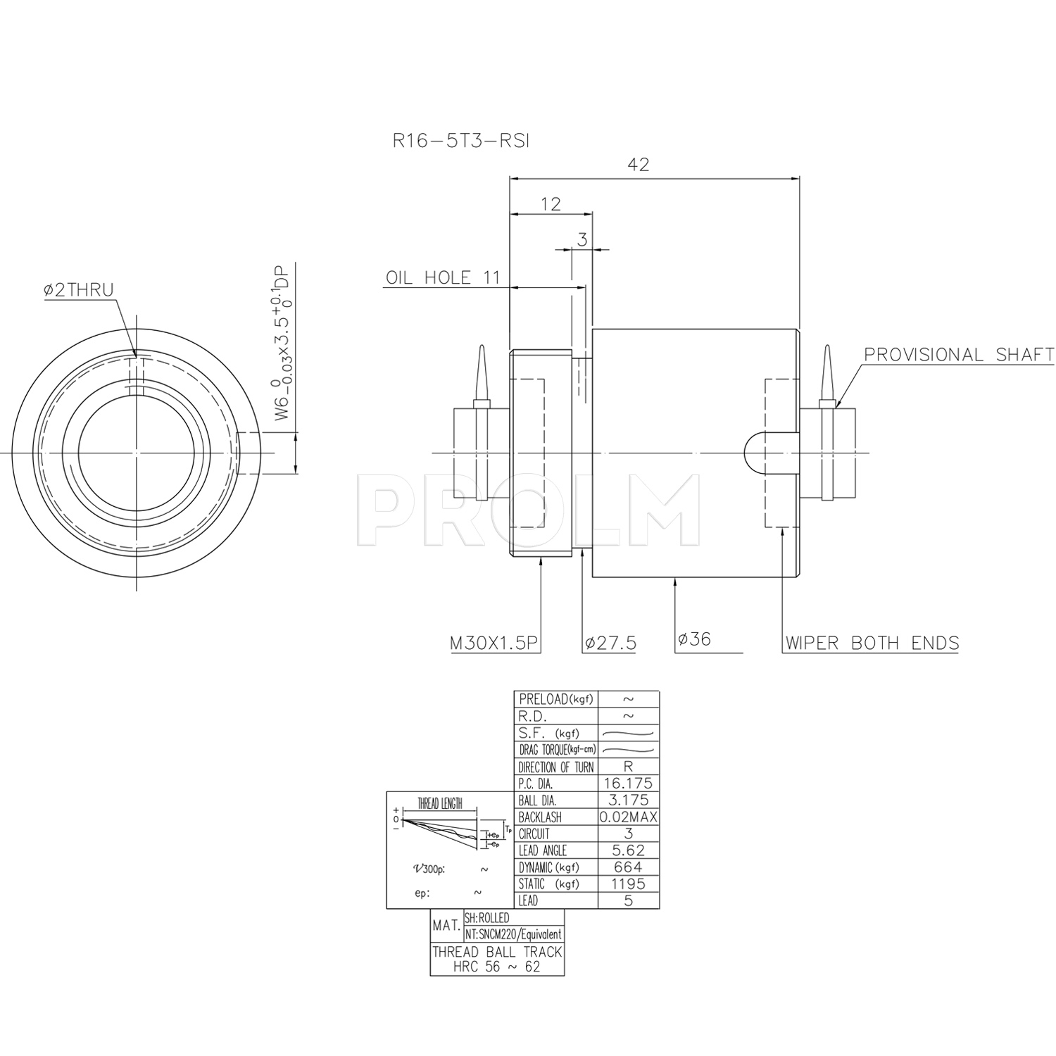 Гайка ШВП  HIWIN R16-5T3-RSI (BD3.175)