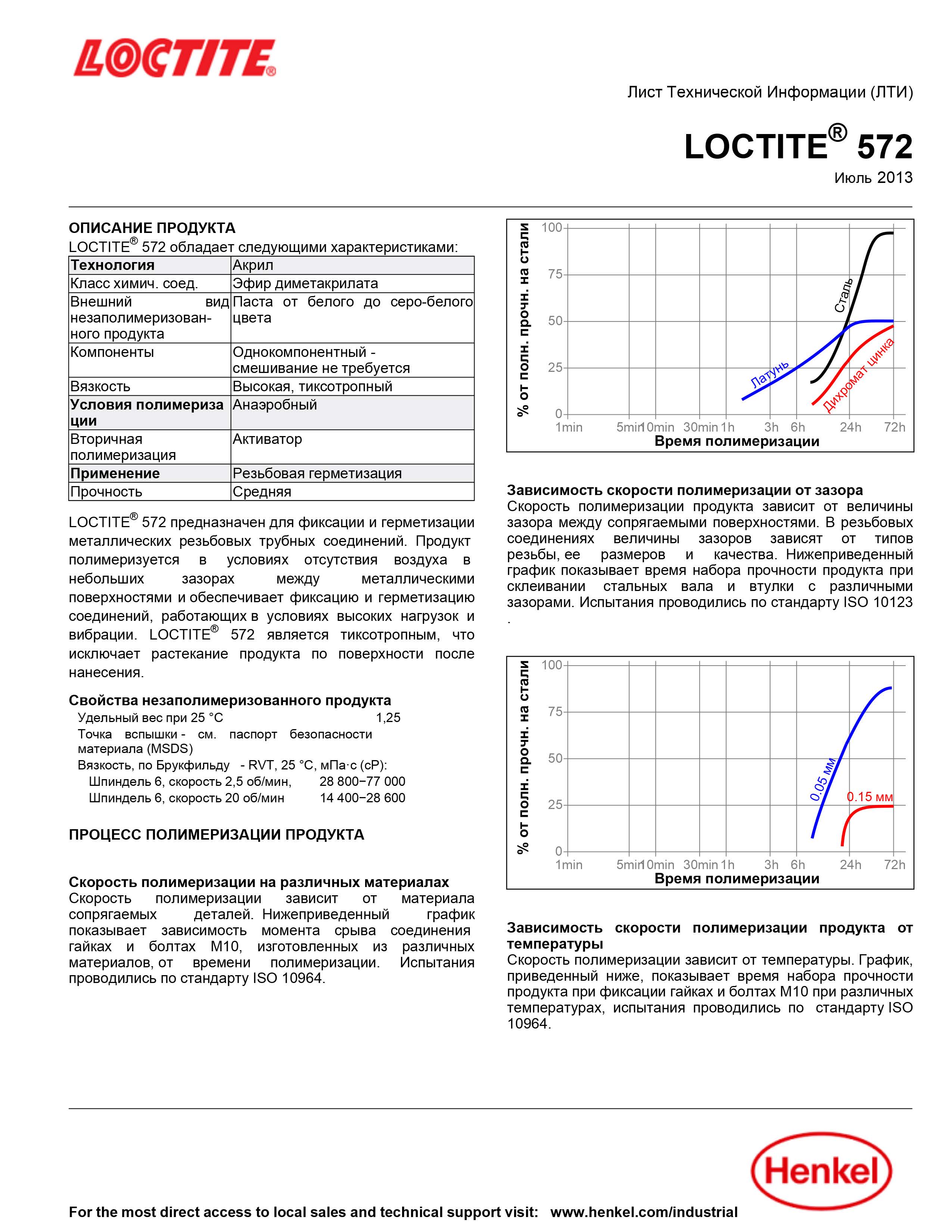 Герметик резьбовой замедленной полимеризации Локтайт  Loctite 572 BO50ML