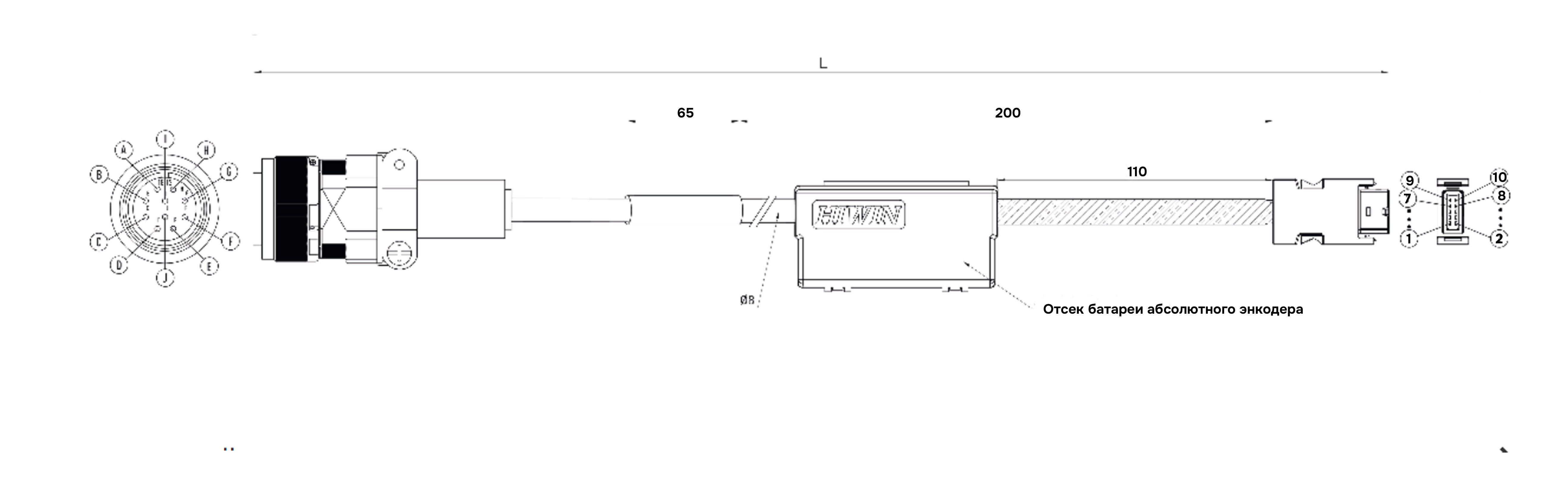 Энкодерный кабель серводвигателя  HIWIN HVE23ABB10MB
